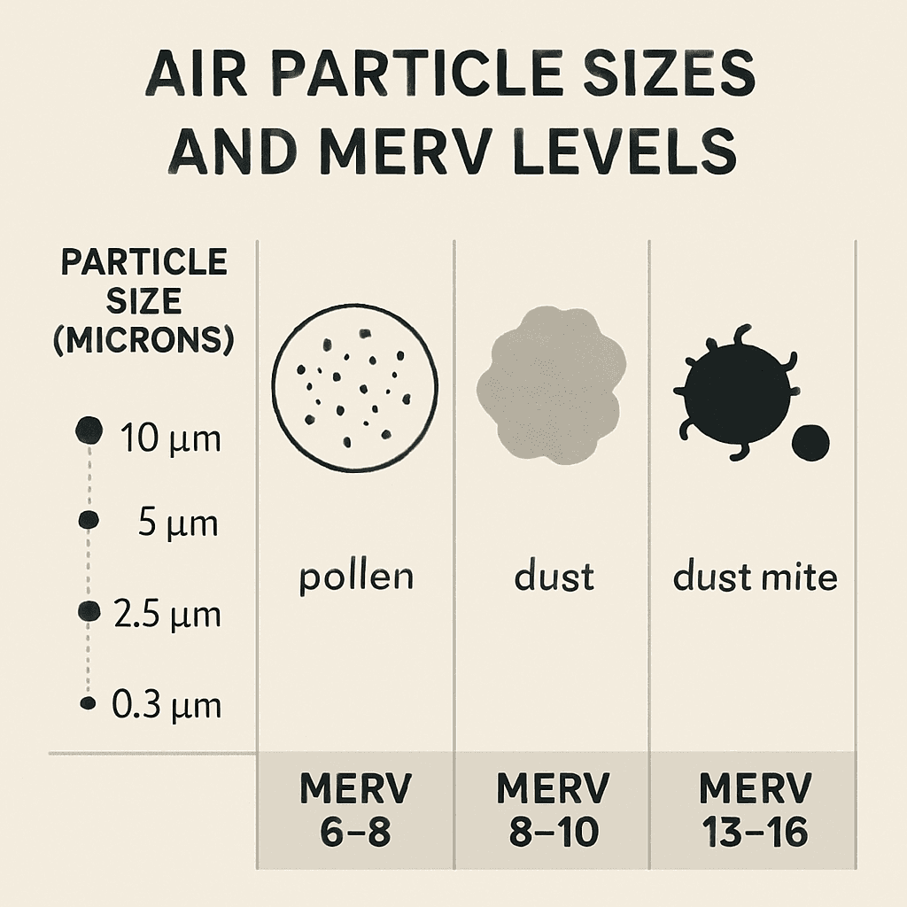 Diagram of air particle sizes and MERV levels