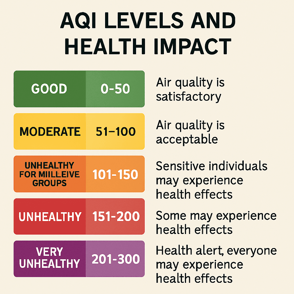 Chart Showing AQI Levels and Health Impact