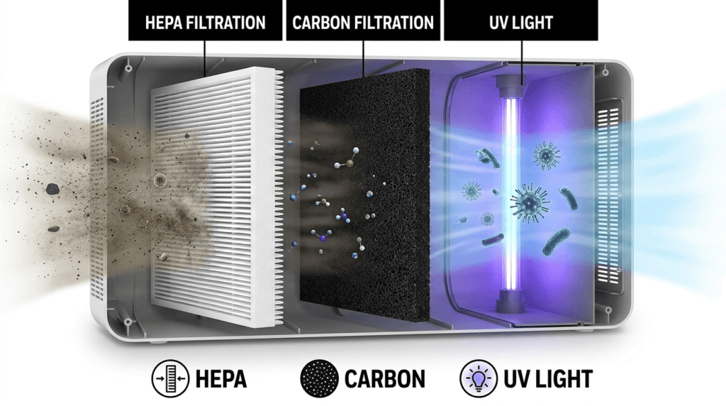 HEPA, carbon and UV light