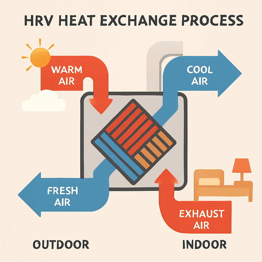 Illustration of HRV Heat Exchange Process