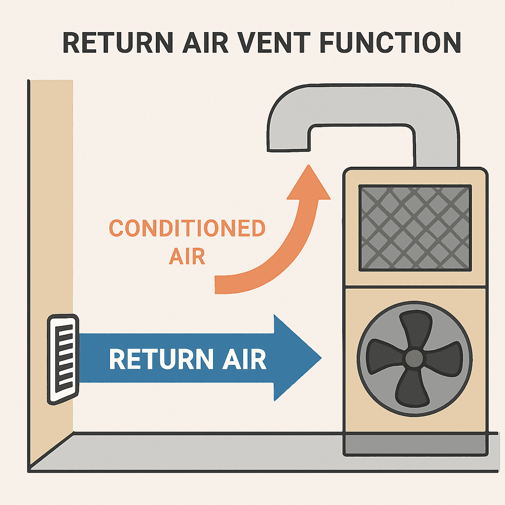 Diagram showing return air vent function in an HVAC system