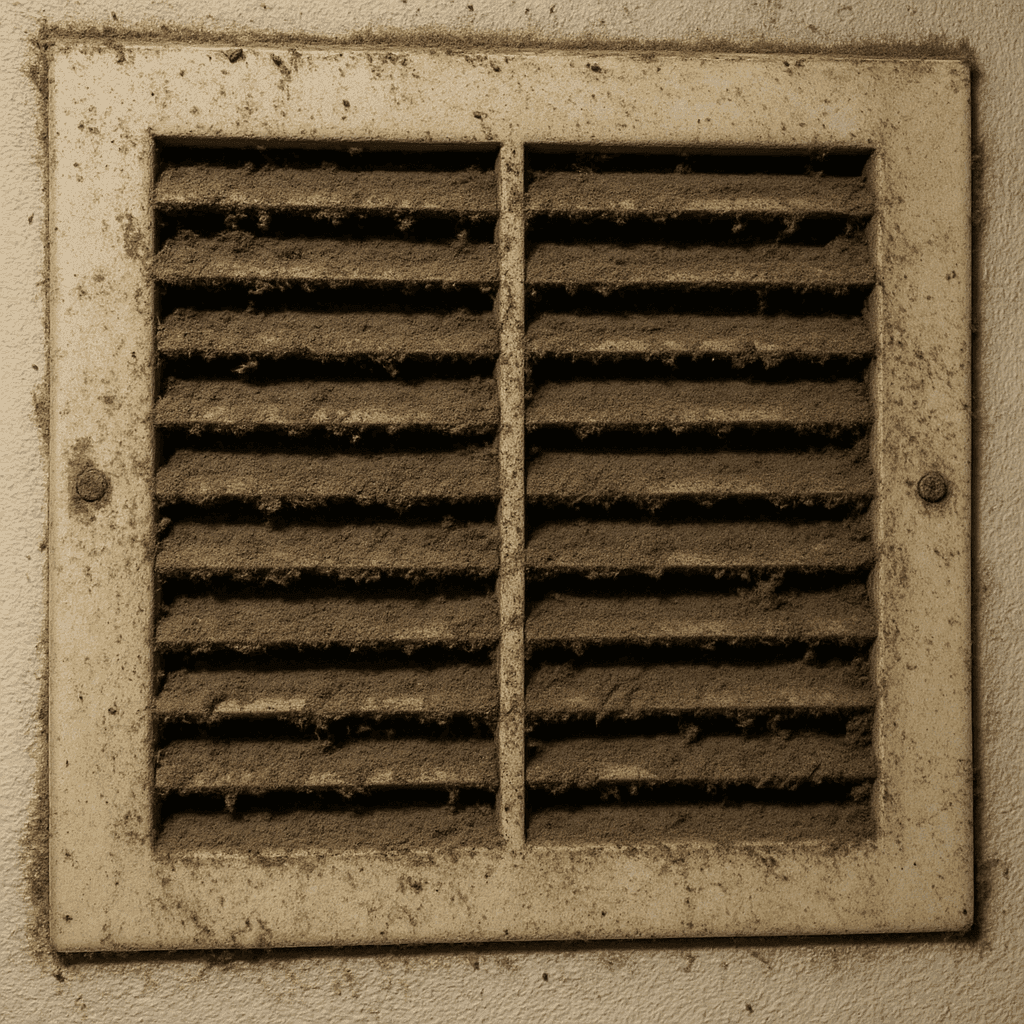 Dirty air vents causing reduced airflow, poor indoor air quality, and HVAC system inefficiency